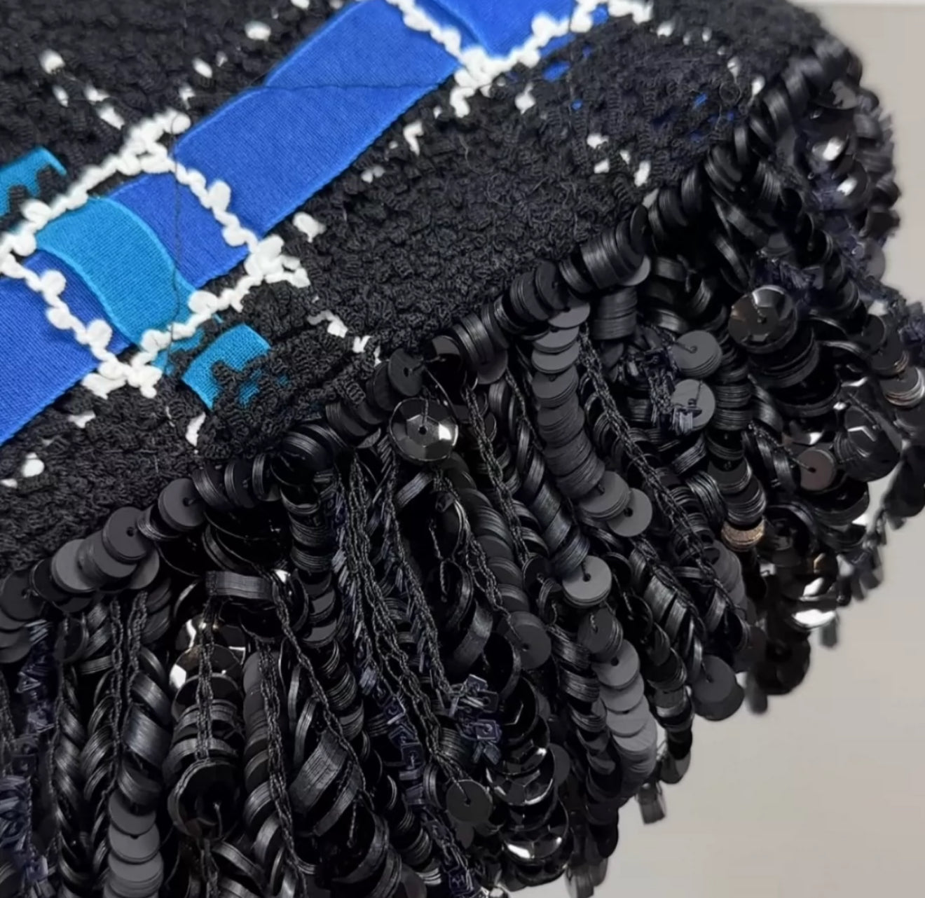Chanel 22C Black, Blue, Turquoise & white Embroidered Tweed Skirt