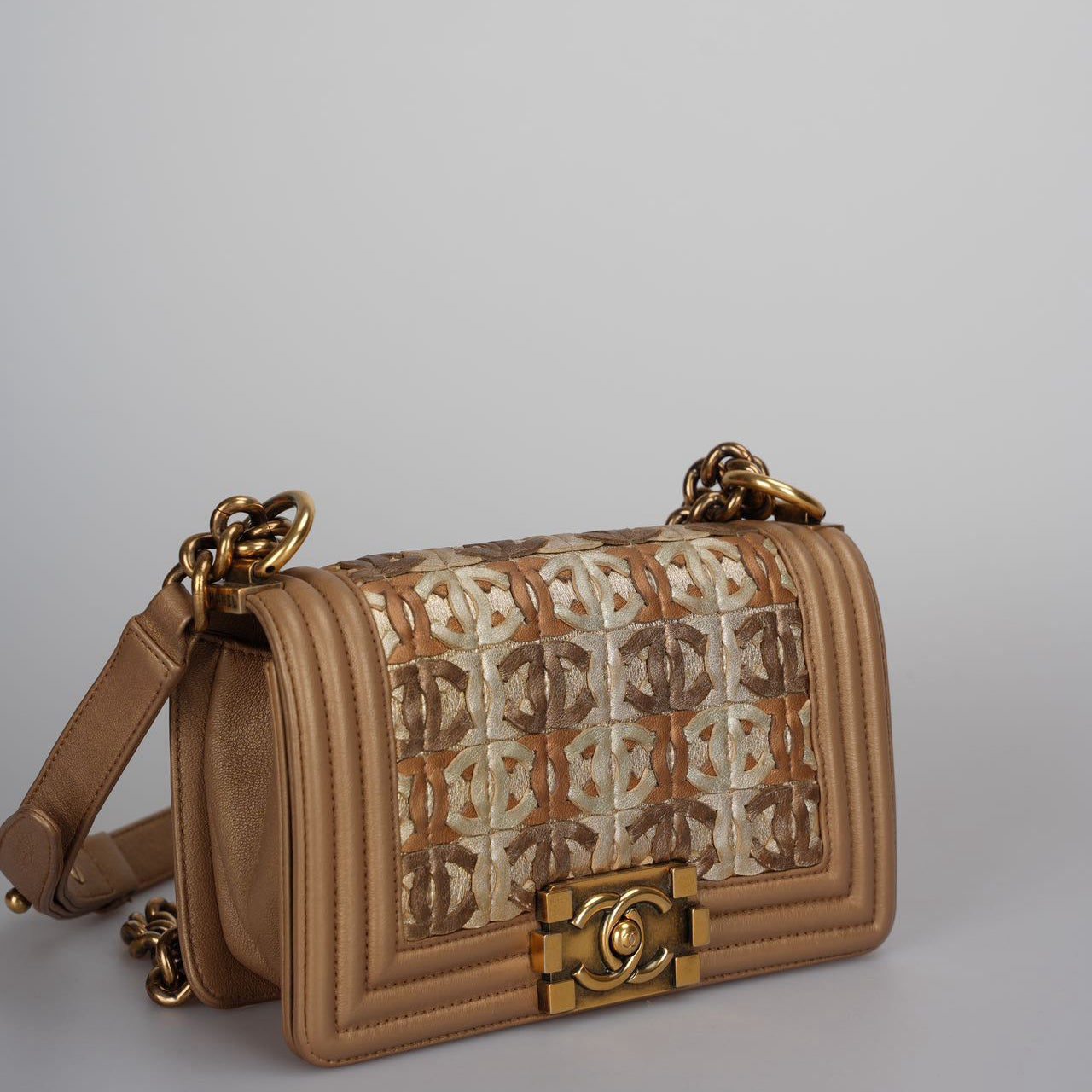 Chanel Le Boy Bag Limited Edition 15C Paris Dubai Small Metallic Gold