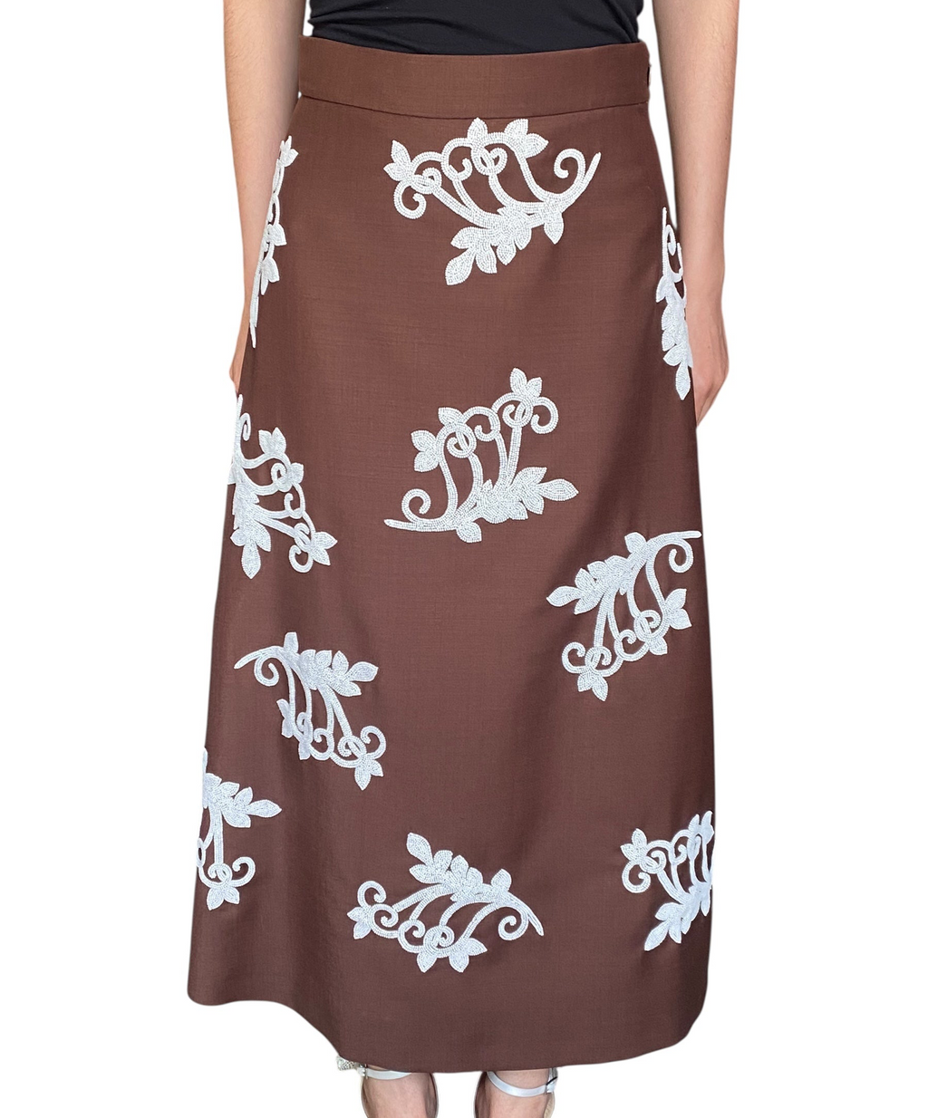 Prada Brown Mohair Floral Sequin Embellished Skirt -  42