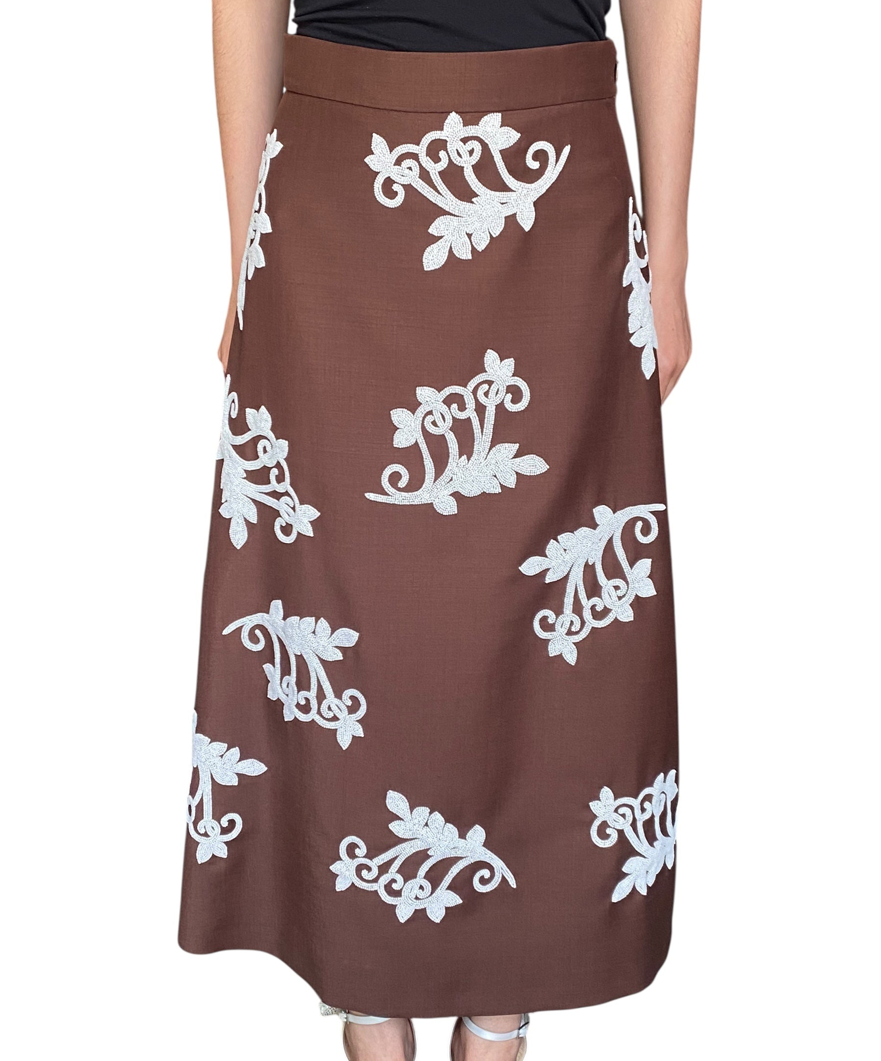 Prada Brown Mohair Floral Sequin Embellished Skirt -  42