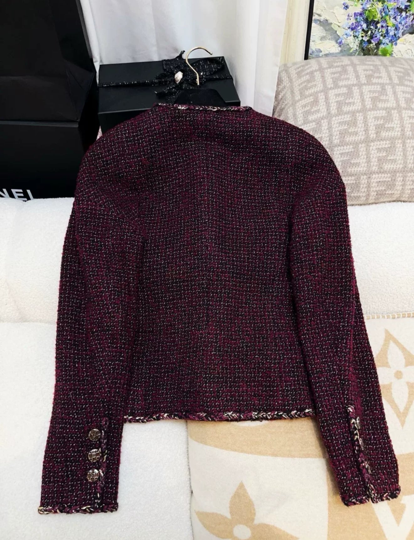 Chanel 22A Burgundy Tweed Jacket