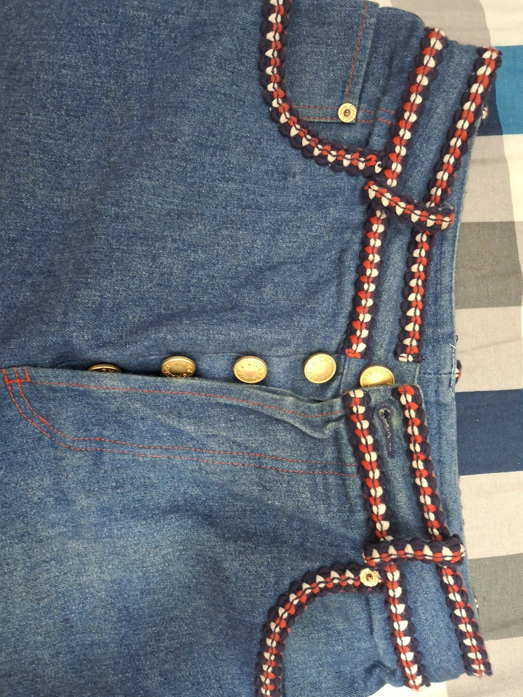 Chanel Vintage braided-trim straight-leg jeans