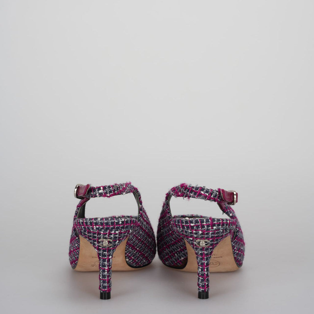 Chanel purple Tweed Slingback Heels Sandals 35.5Multicolor