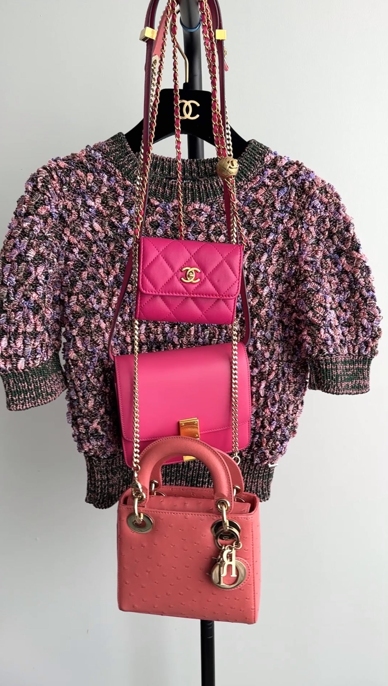 Christian Dior Lady Dior Pink Ostrich Mini Bag