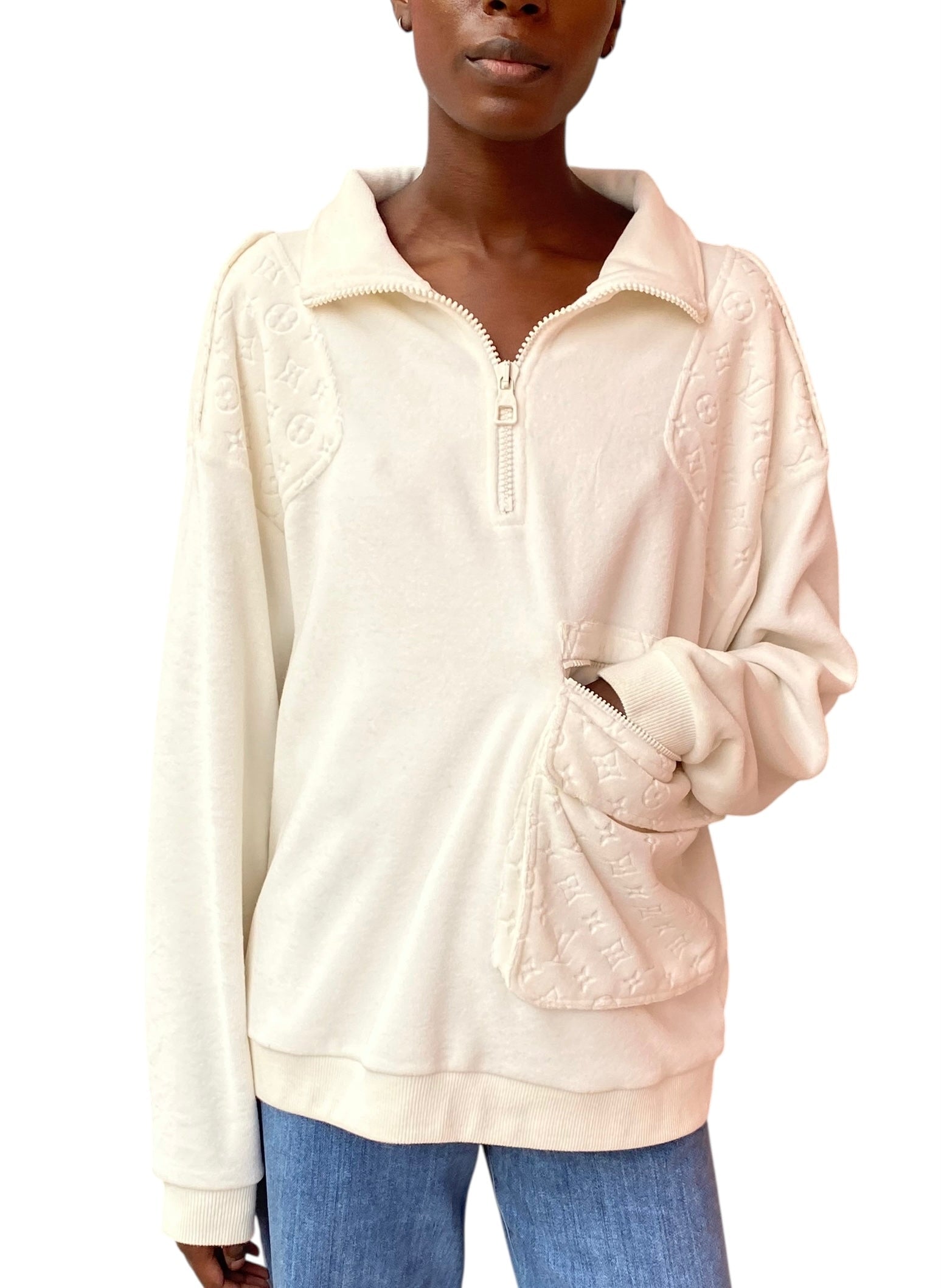 Louis Vuitton Ivory Logo Pocket Quarter Zip Sweater - S