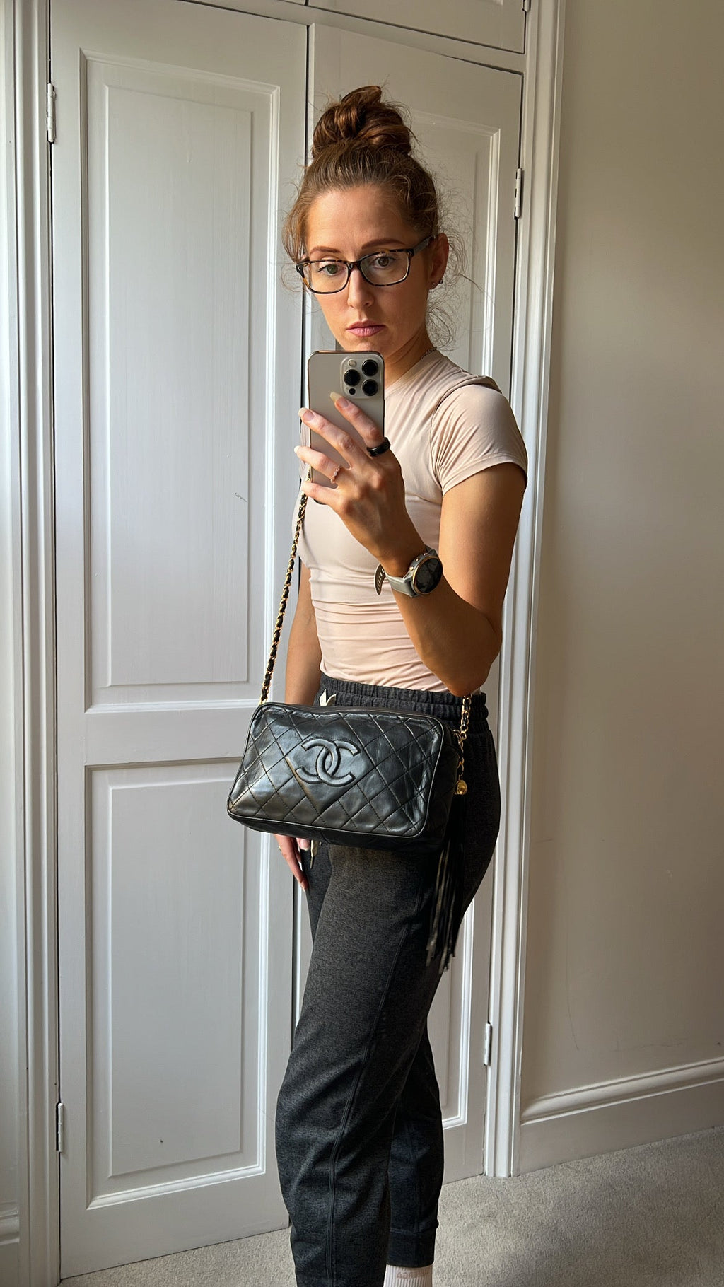 Chanel Vintage Black Lambskin Camera Bag with 24k Gold Hardware