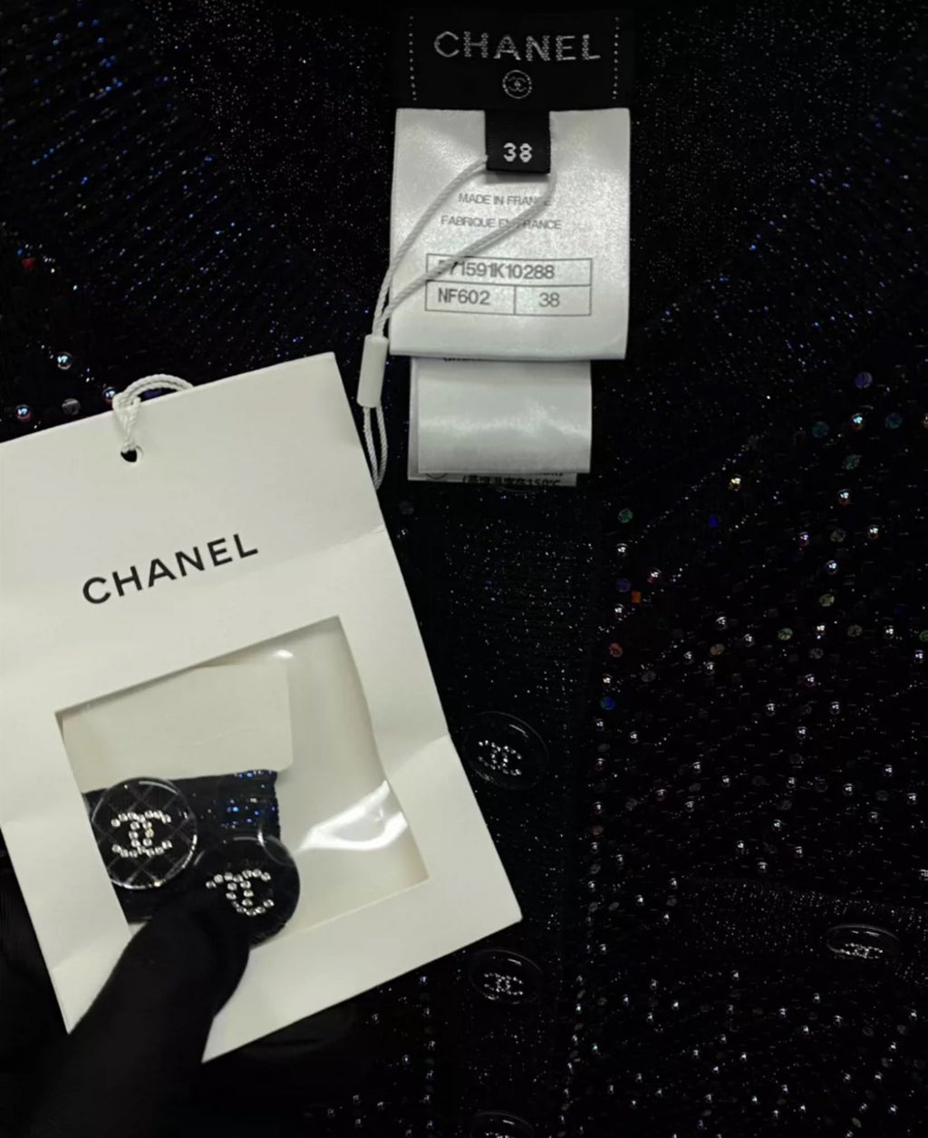 Chanel 21K Black, Silver & Multicolor Viscose Jumpsuit