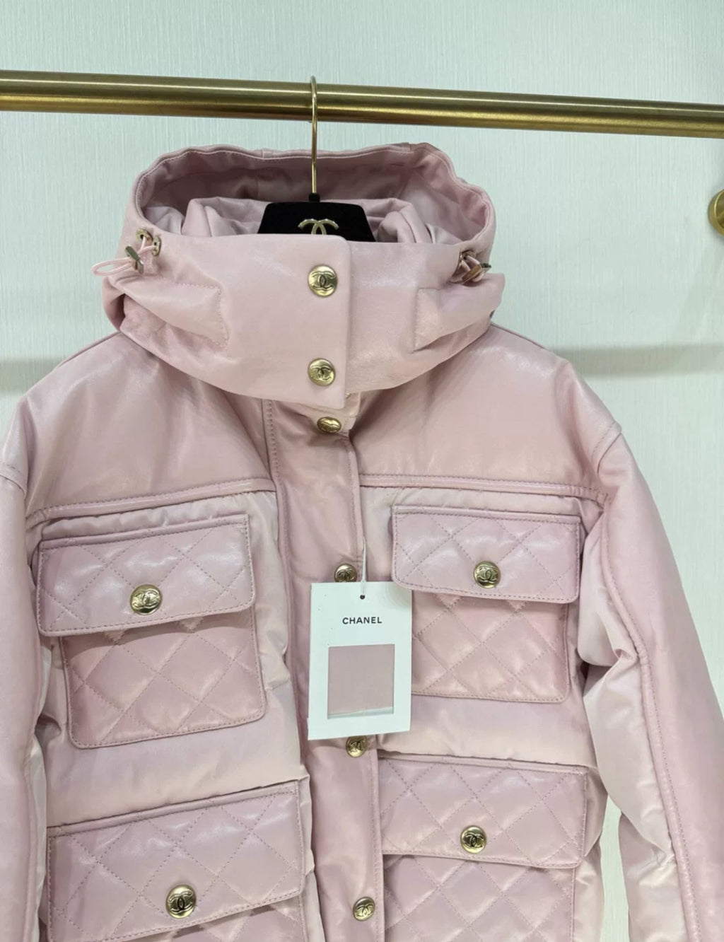 Chanel 22N coco neige ski series pink leather down jacket