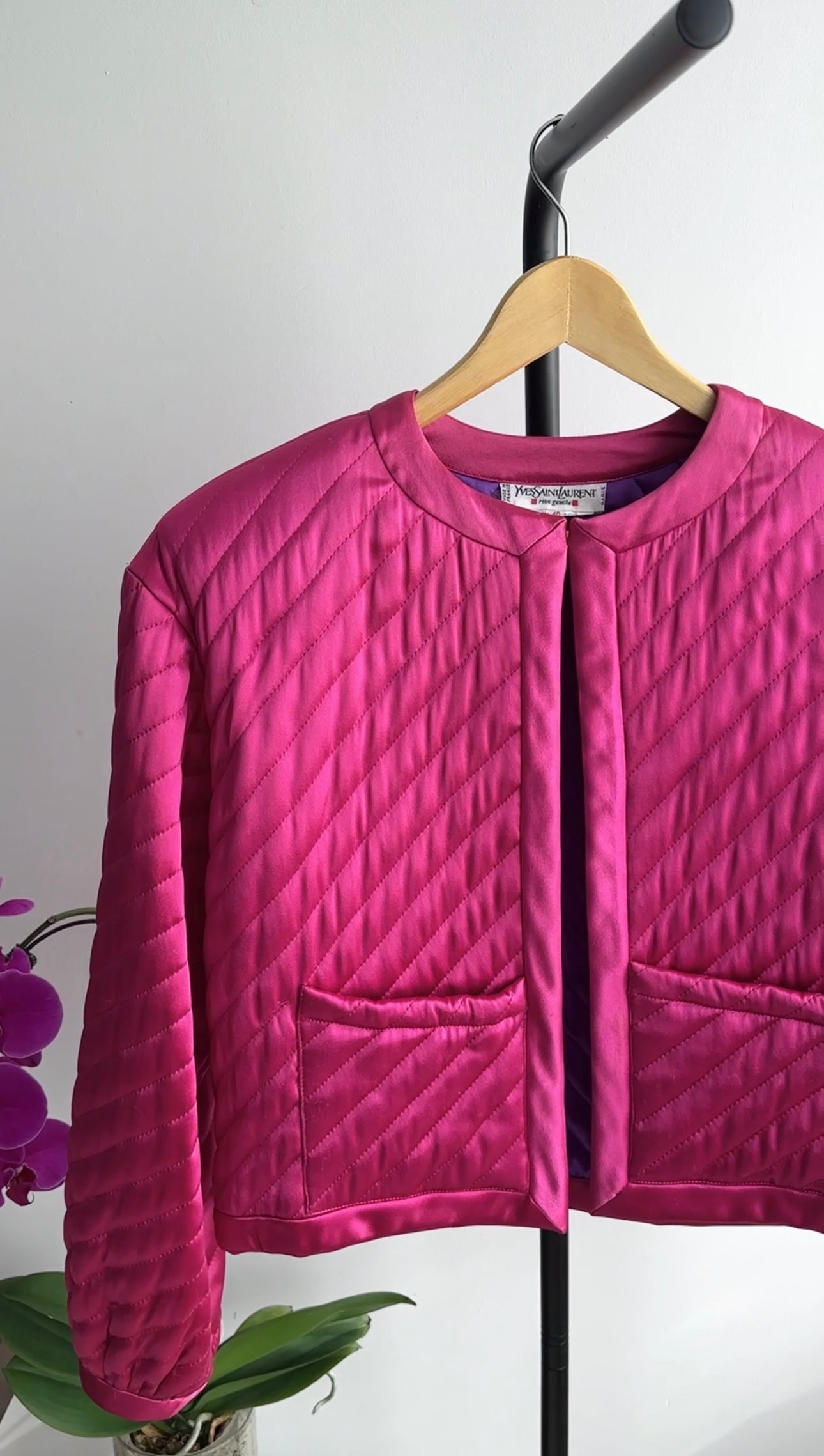 Yves Saint Laurent Fall 1987 Vintage Pink Satin Quilted Jacket