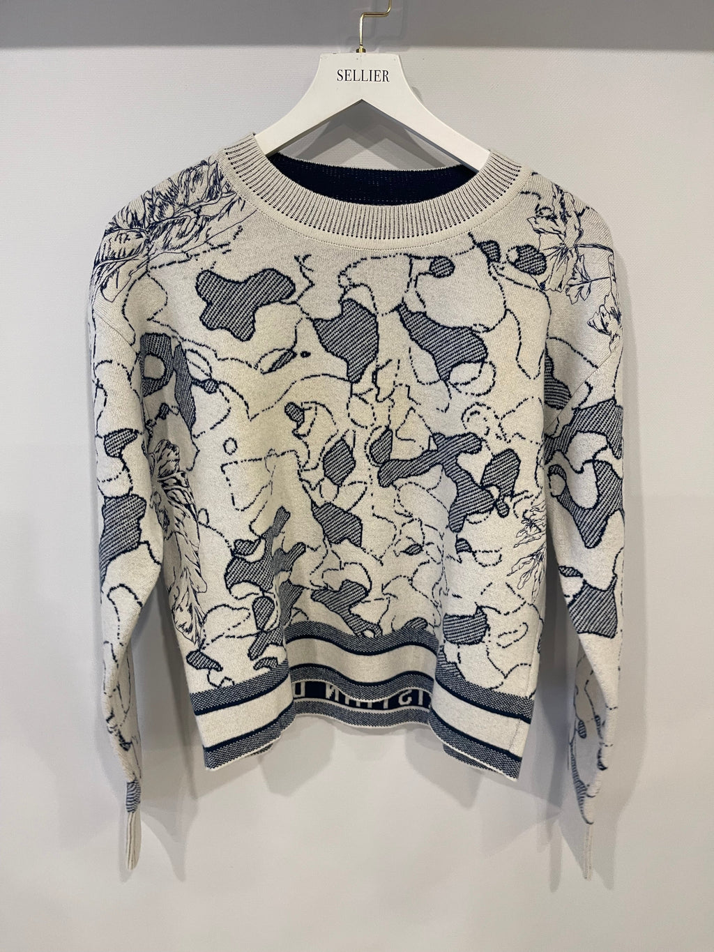 Christian Dior Blue and White Around the World Cashmere Jumper with Embroidery and Logo Band Size FR 36 (UK 8)