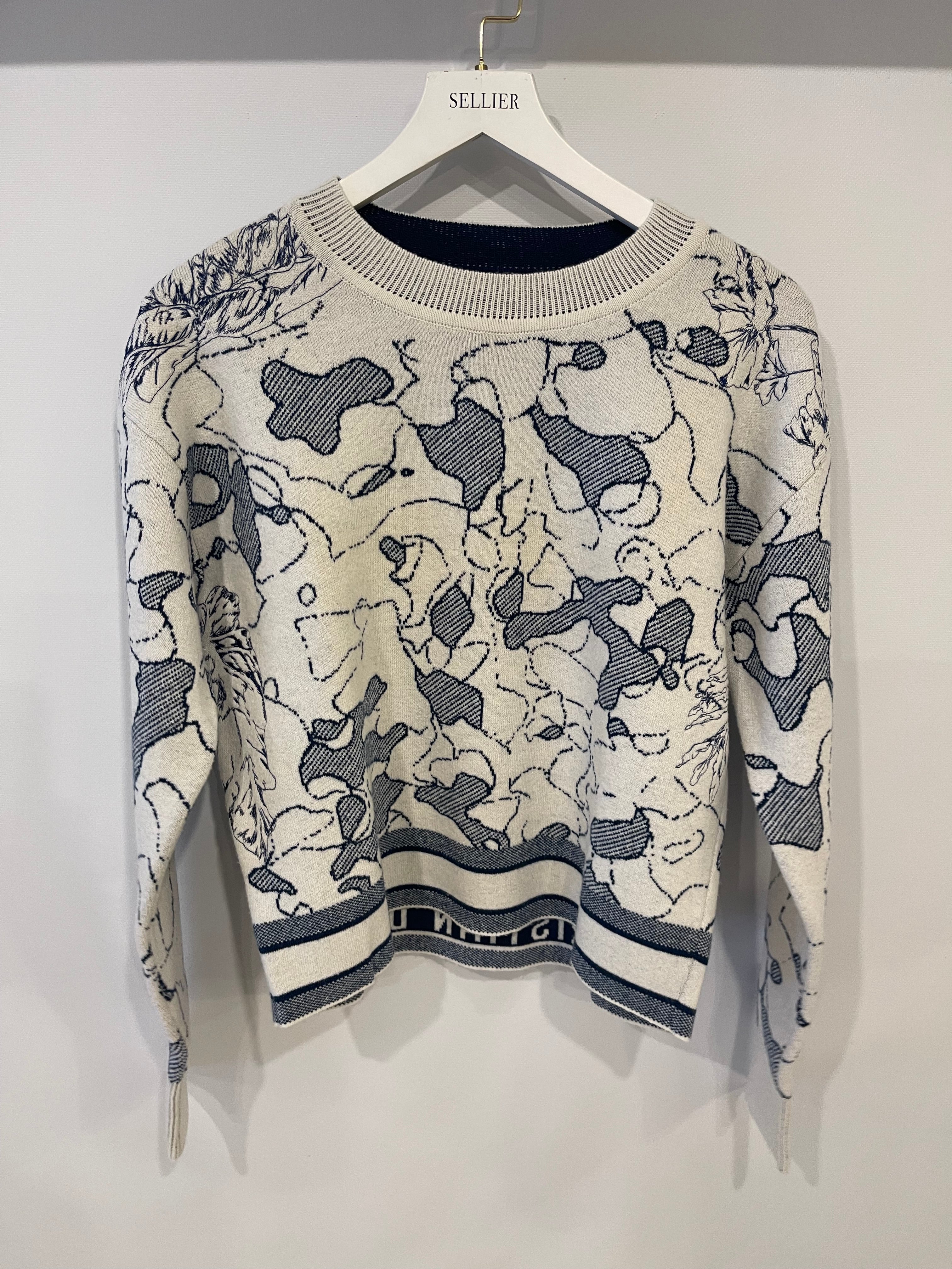 Christian Dior Blue and White Around the World Cashmere Jumper with Embroidery and Logo Band Size FR 36 (UK 8)