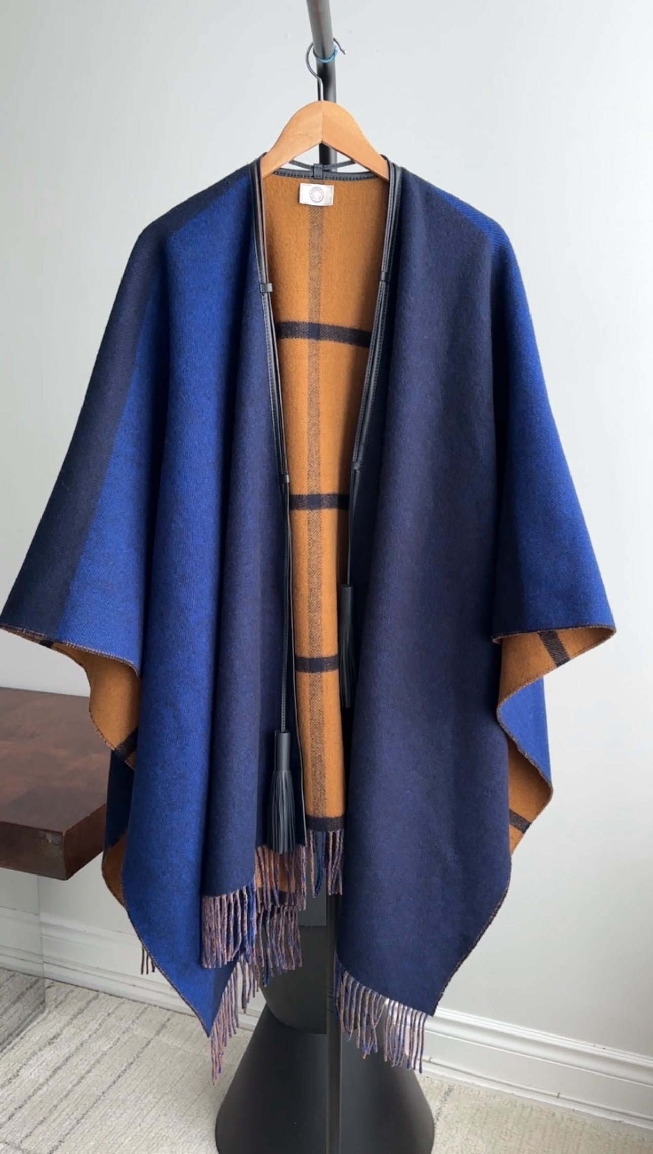 Hermes Reversible Navy and Brown Highlands Poncho