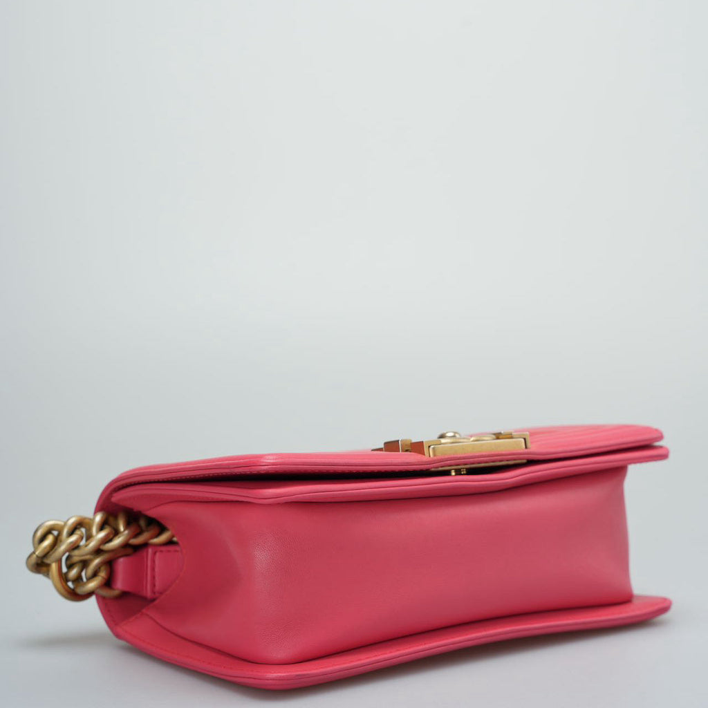 Chanel Lambskin Quilted Small Boy Flap Bag in Pink with Gold Hardware