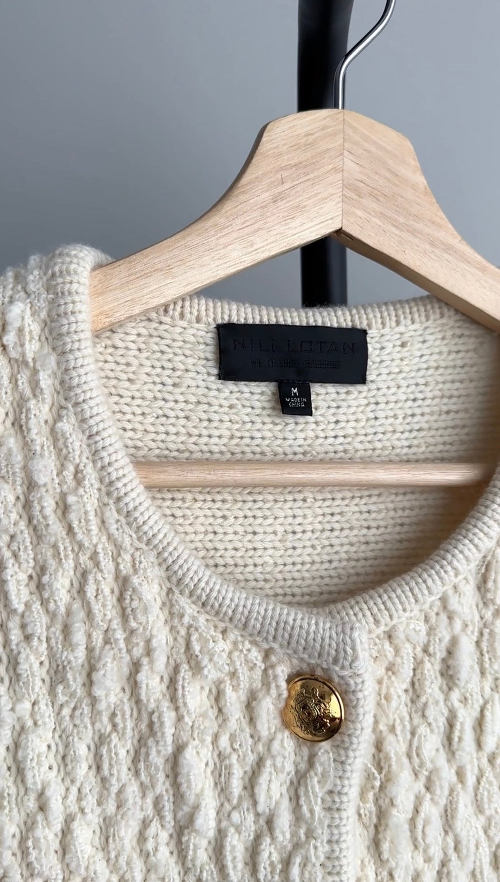 Nili Lotan Bridget Ivory Chunky Wool Knit Jacket - M
