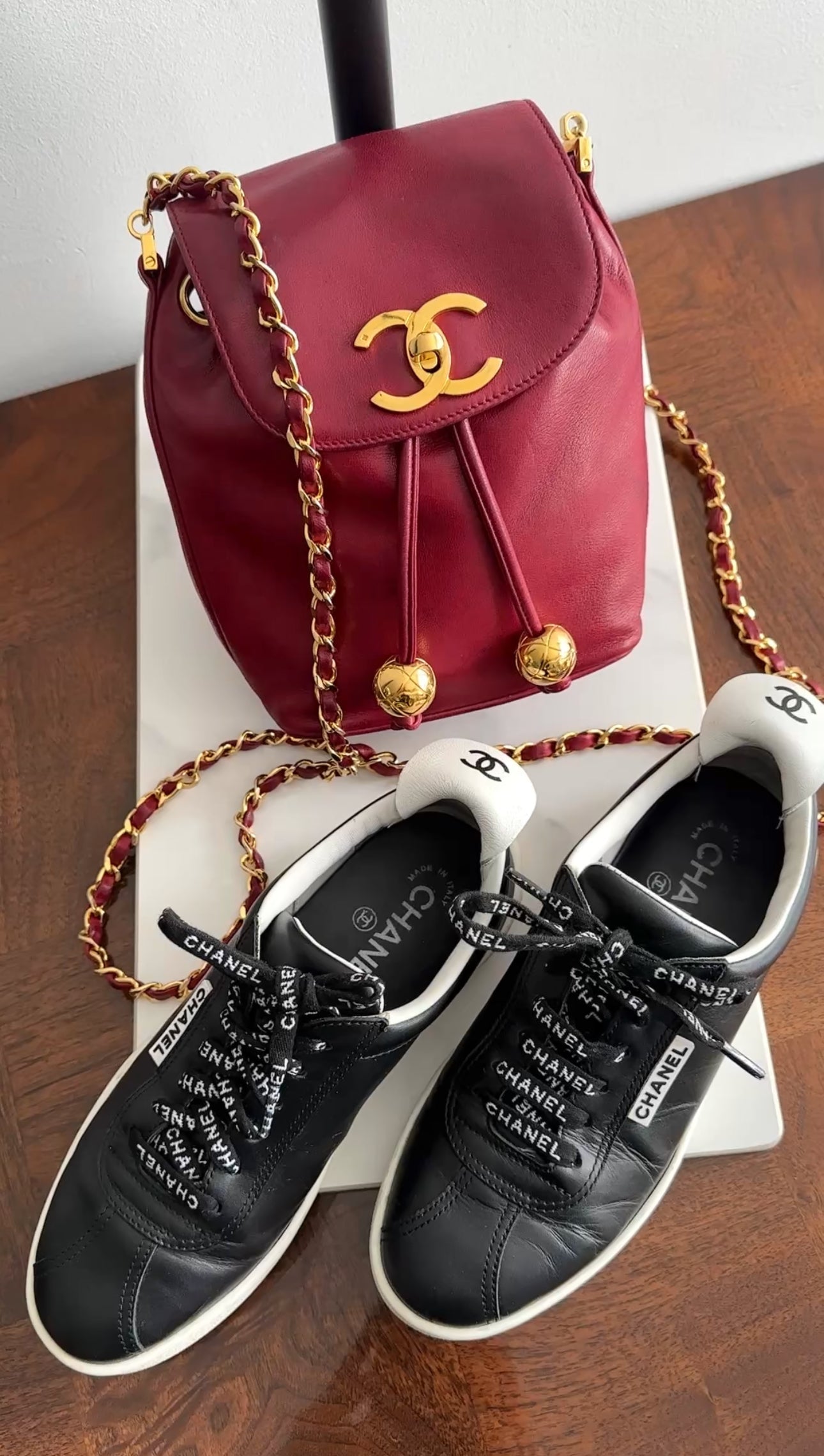 Chanel Black Leather and White Logo Court Sneakers - 36