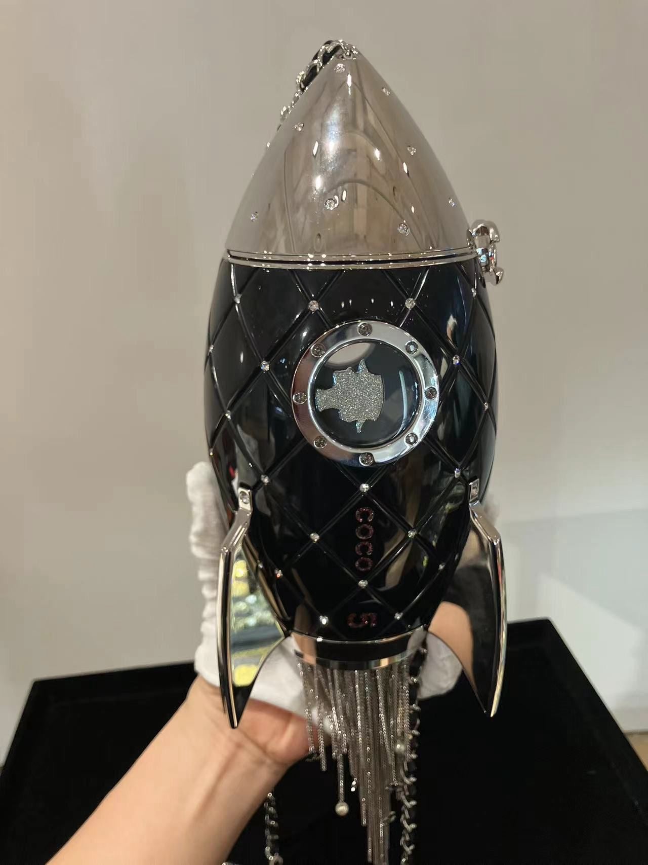 Chanel Limited Edition Plexiglass Crystal Rocket Ship Minaudière Clutch Black 2017