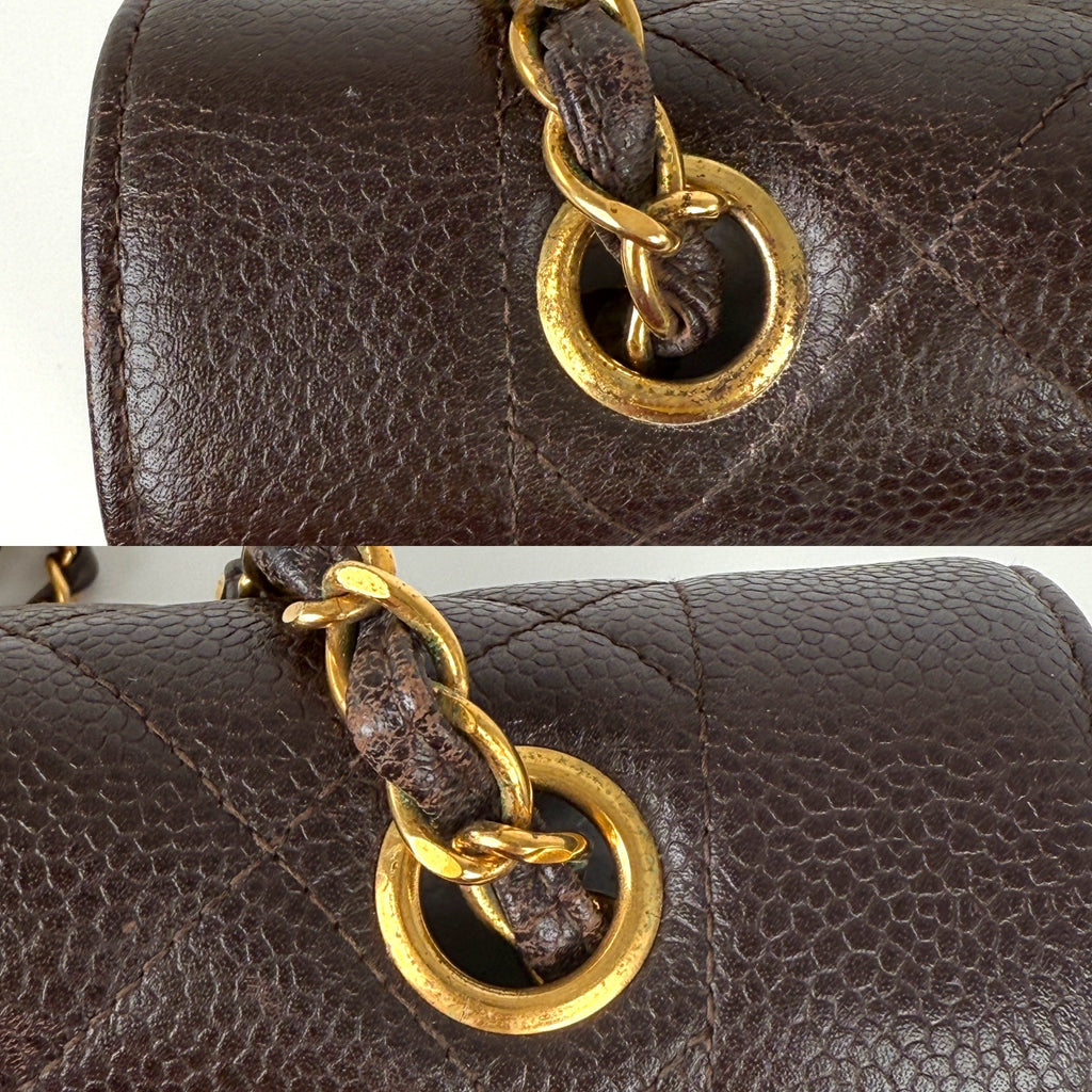Vintage CHANEL Diana Medium Brown Caviar Quilted Leather Crossbody Flap Bag