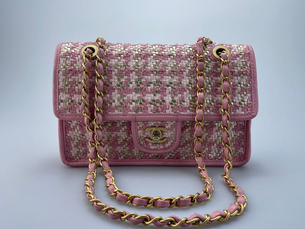 Chanel Classic Single Flap Bag Pink Woven 23C Gold Hardware