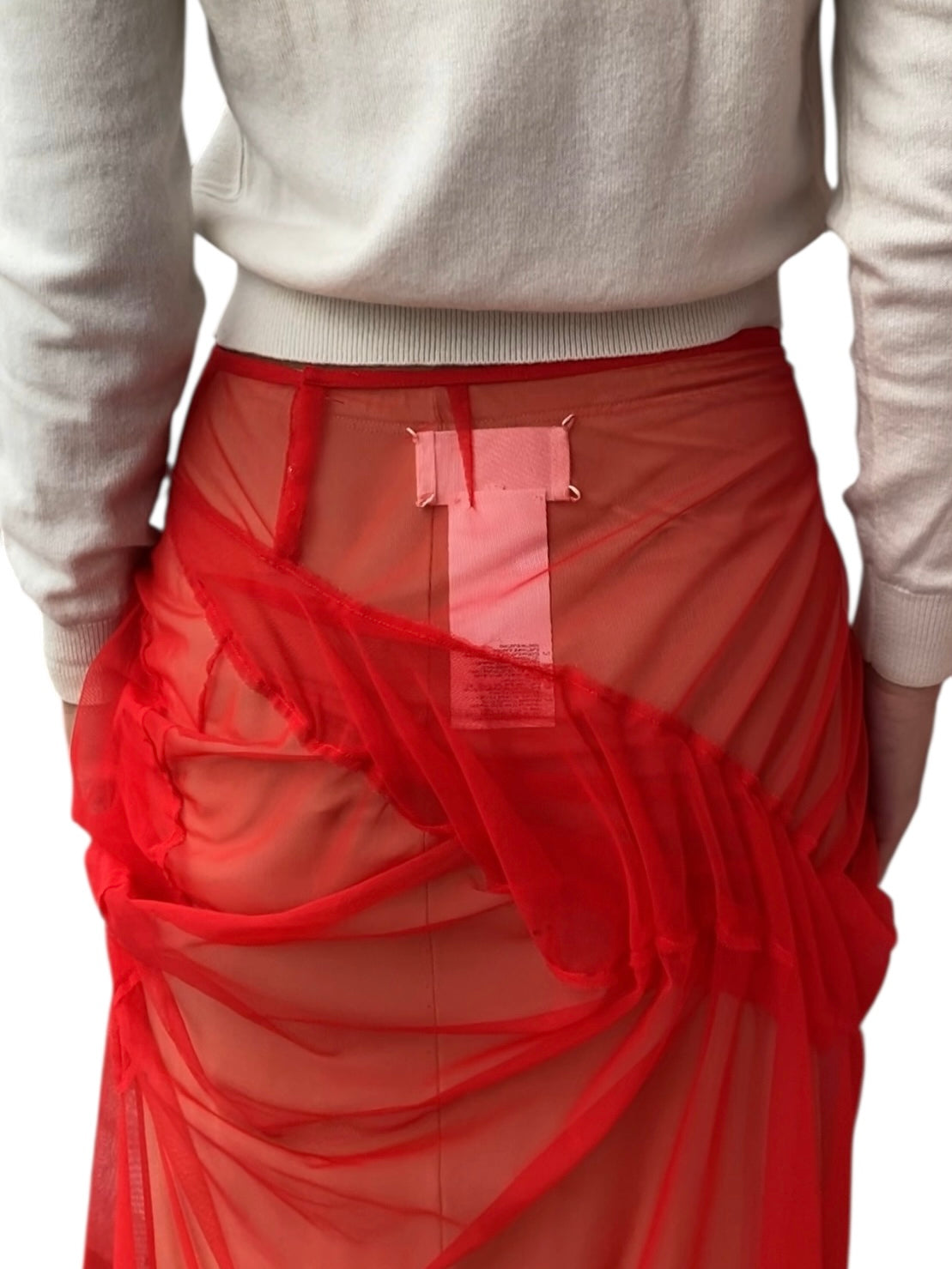 Maison Margiela Red Tulle Overlay Midi Skirt - 40 / US 4