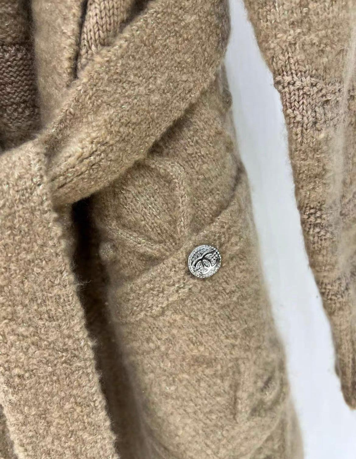 CHANEL 23N coco neige Beige Belted Shawl Collar igan Sweater size 38