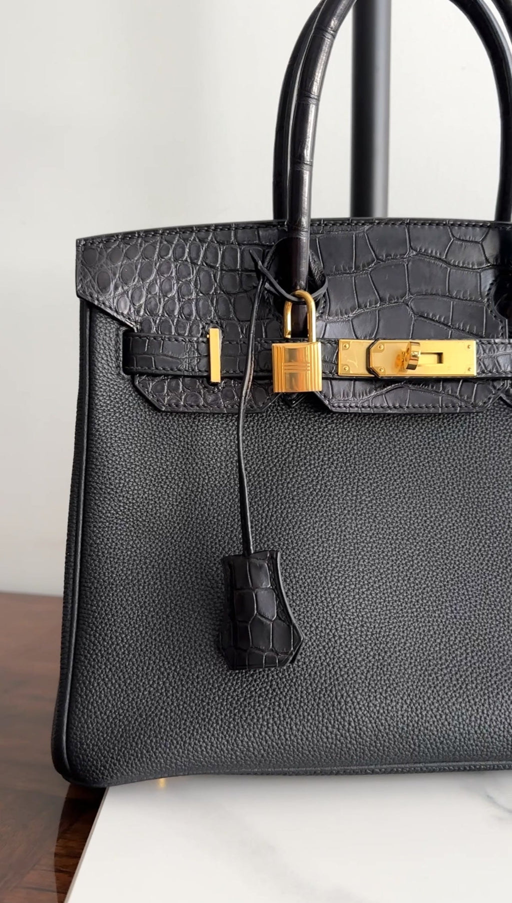 Hermes 2019 Black Noir Birkin 30cm Touch Alligator Togo Bag