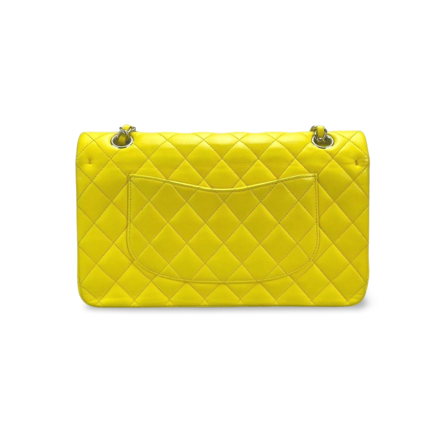 Chanel Yellow Classic Double Flap Bag Medium in Lambskin Leather with Silver Hardware