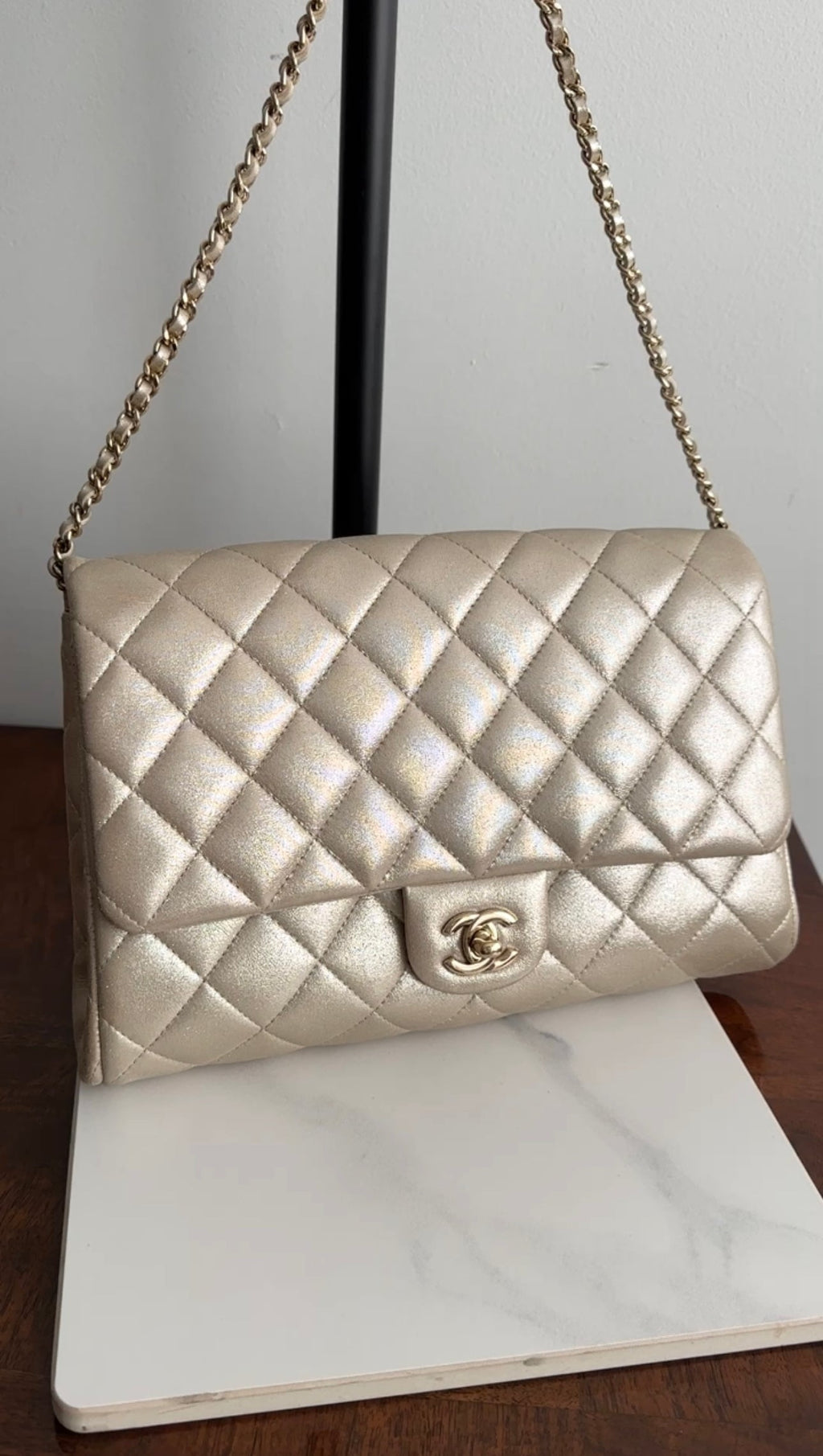 Chanel Light Champagne Gold Timeless Clutch Chain Flap Bag