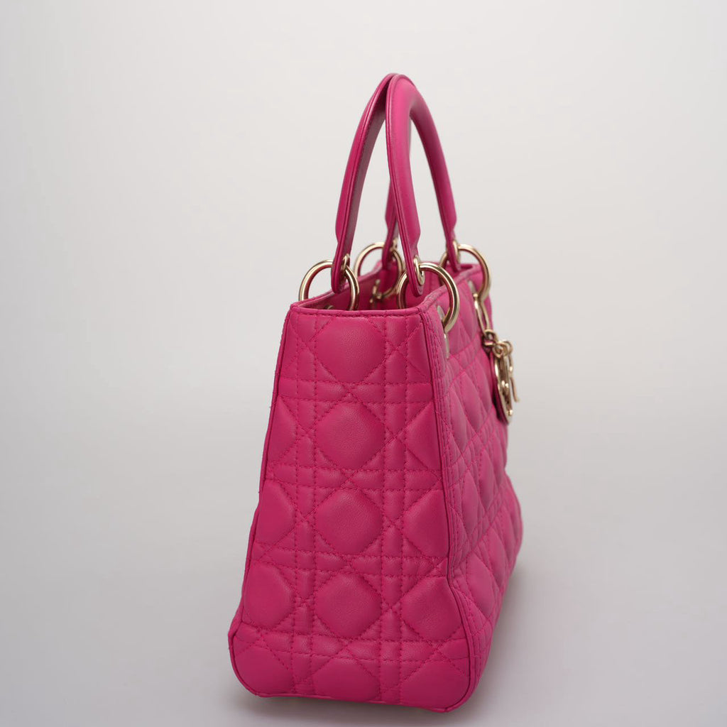 Christian Dior Pink Lady Dior in Cannage Lambskin Leather with Gold Hardware Medium