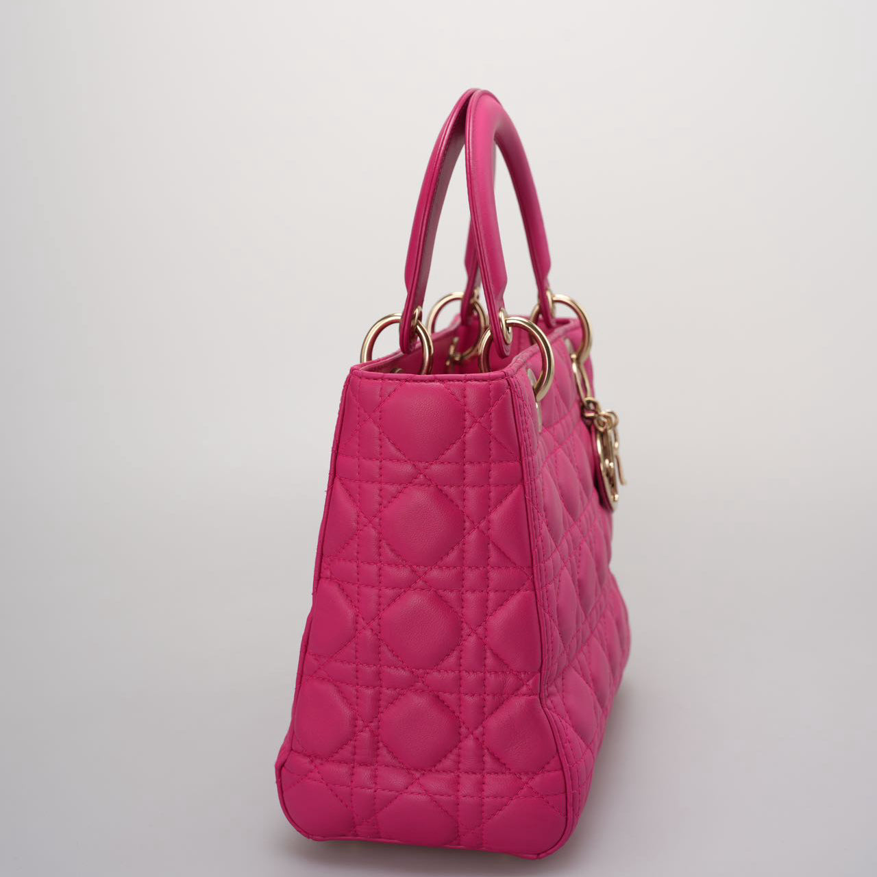 Christian Dior Pink Lady Dior in Cannage Lambskin Leather with Gold Hardware Medium