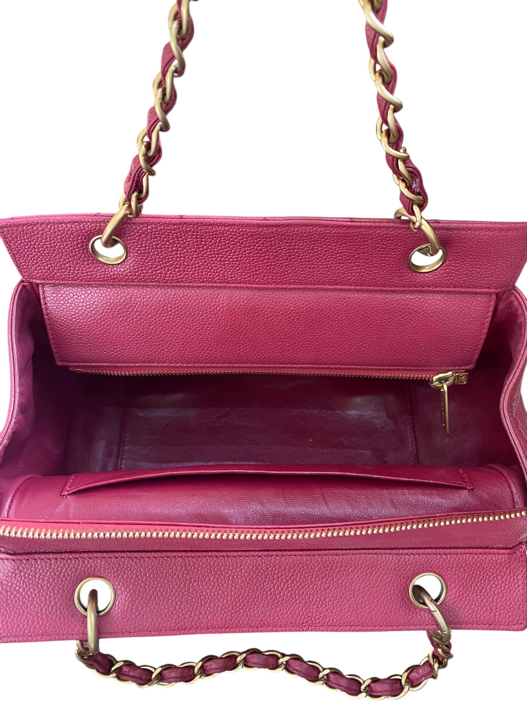 Chanel PPT Pink Raspberry Quilted Caviar Leather Petite Timeless Shopping Tote Bag