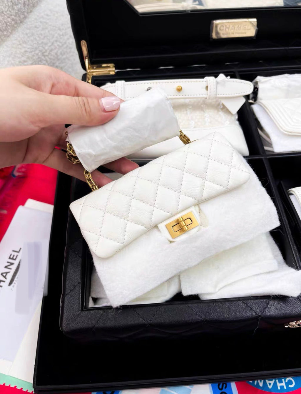 Chanel Set Of 4 white Mini Bags with Quilted Trunk