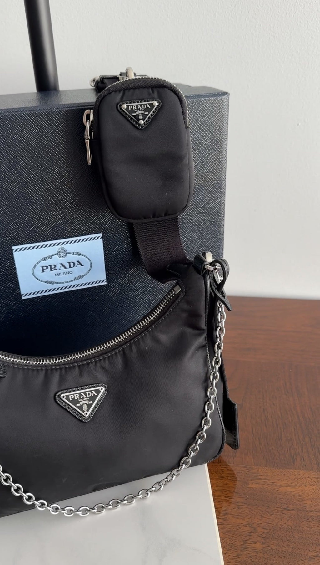 Prada Black Nylon Re-Edition 2005 Two-Way Shoulder Bag with Pouch