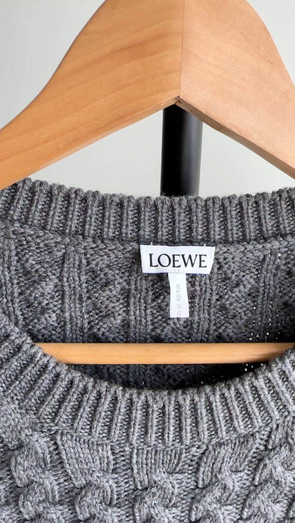 Loewe Charcoal Grey Cable Knit Wool Anagram Logo Pullover Sweater