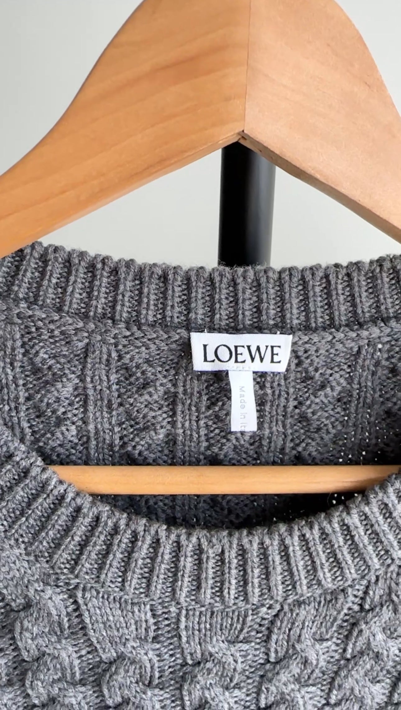 Loewe Charcoal Grey Cable Knit Wool Anagram Logo Pullover Sweater