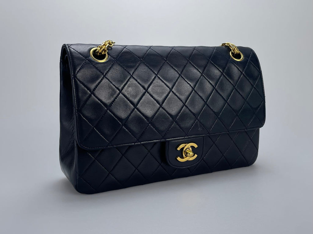 Chanel Black Vintage Medium Classic Double Flap Bag with 24K Gold Hardware