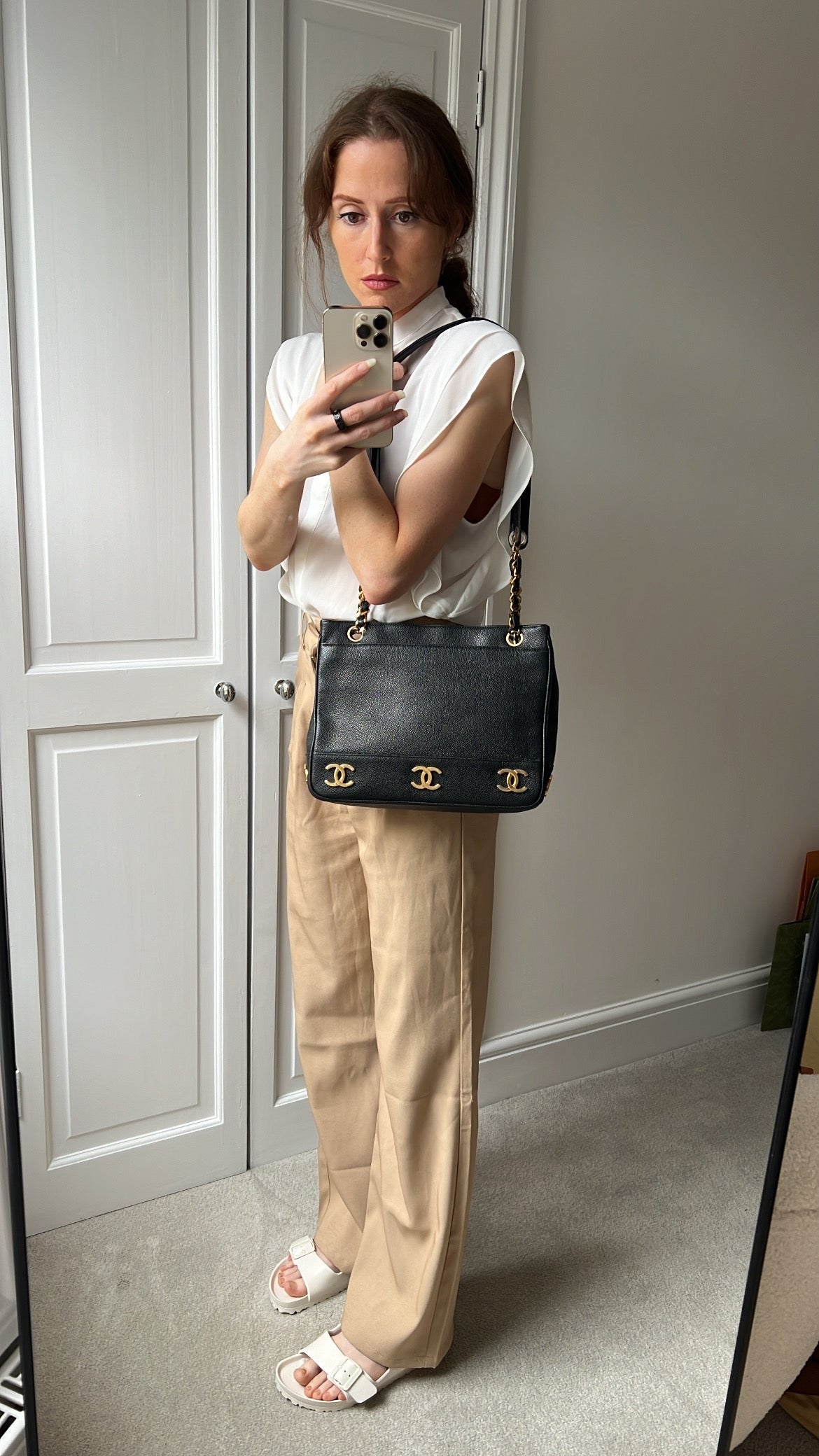 Chanel Vintage Black Caviar Chain Tote with 24k Gold Hardware