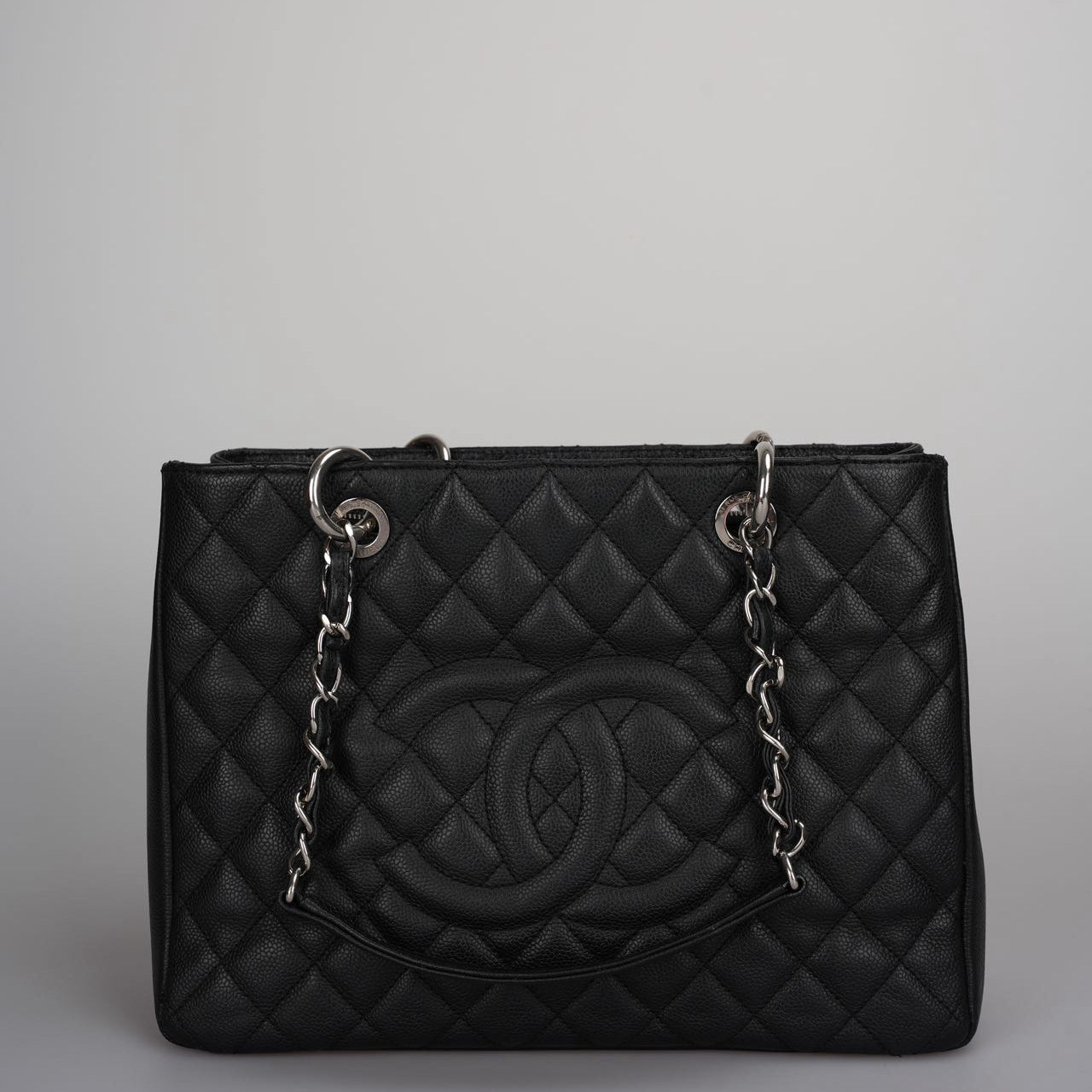 Chanel Black Grand Shopping Tote Black GST Bag in Caviar in Silver 2012