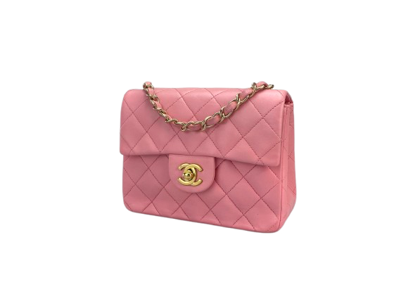 Chanel Vintage Rose Pink Classic Mini Square Flap Bag in Lambskin with Gold Hardware