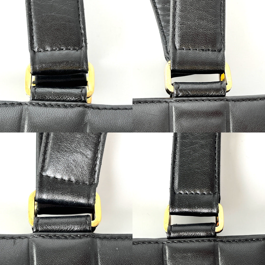 Vintage CHANEL Chocolate Bar Black Leather Shoulder  Bag