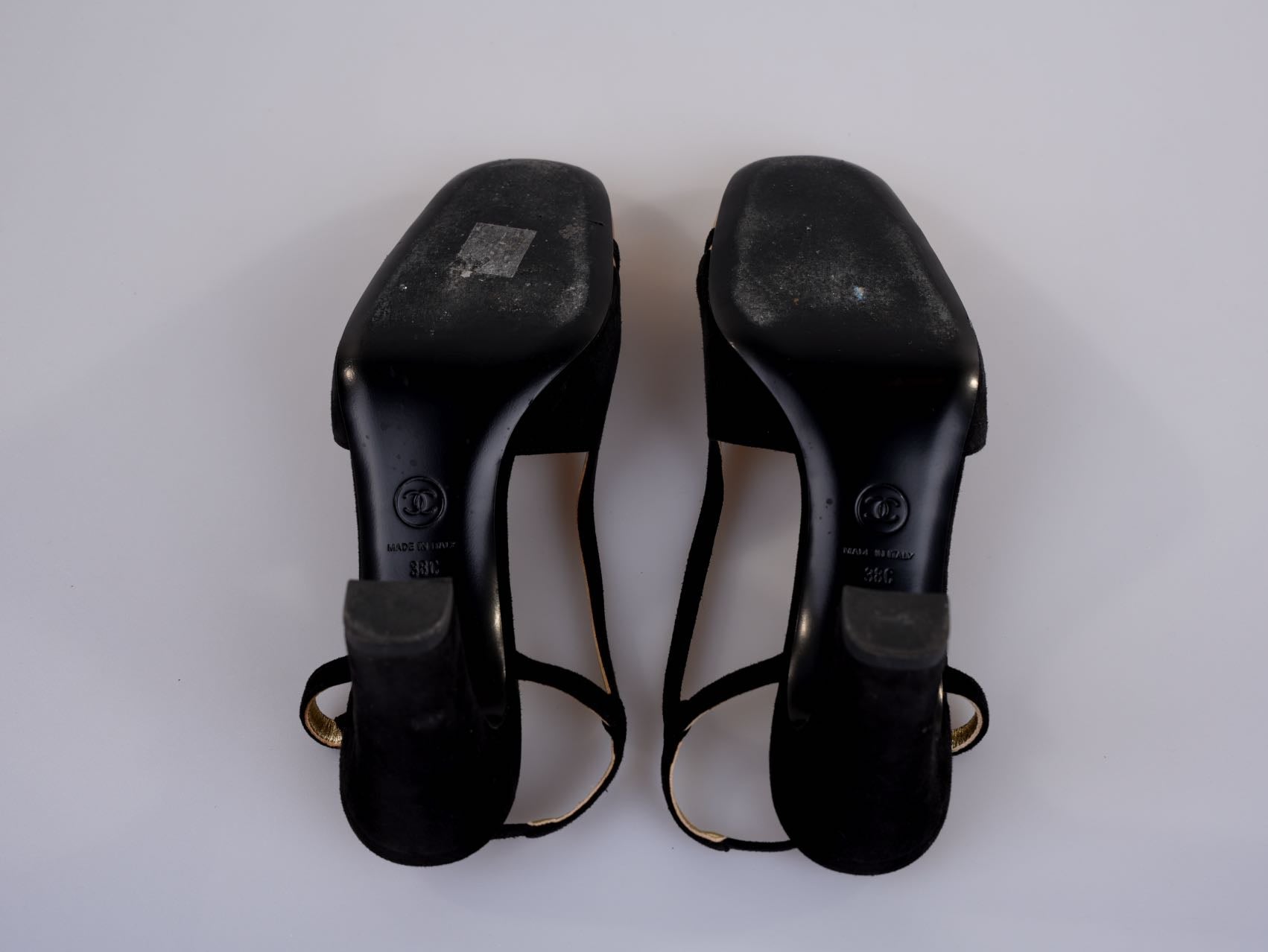 Chanel CC Slingback Heels Black Gold Size 37.5 EU
