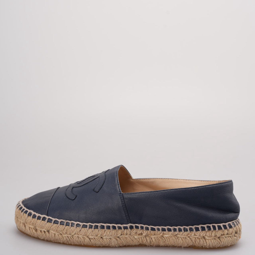 Chanel Blue Ieather CC Logo Espadrilles Size 39