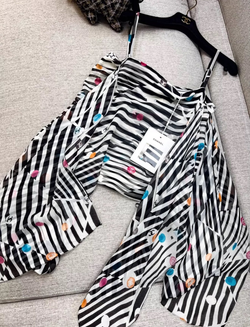 Chanel 24S Multicolor polka dot silk top