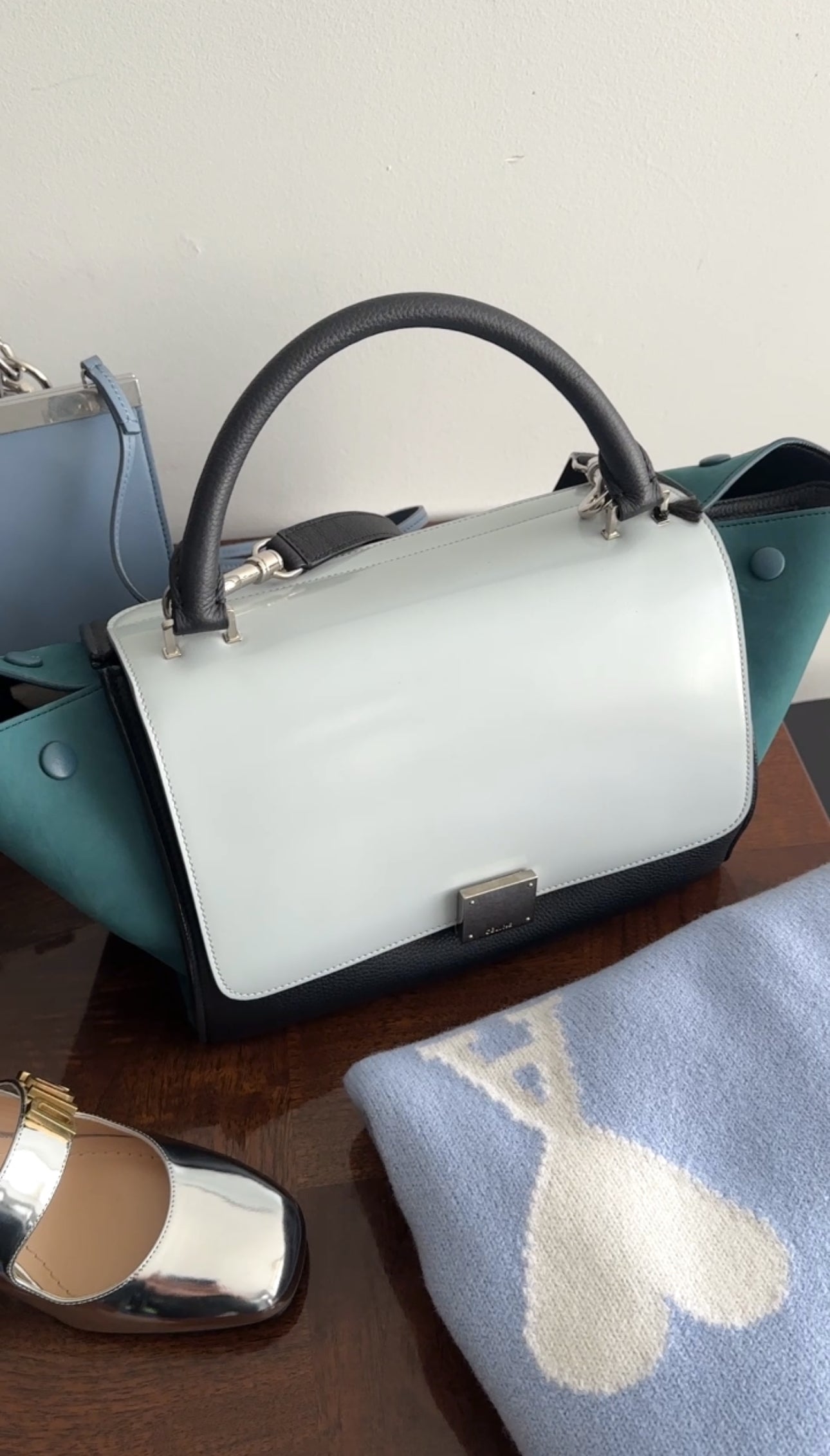 Celine Small Tricolour Blue Trapeze Bag SHW