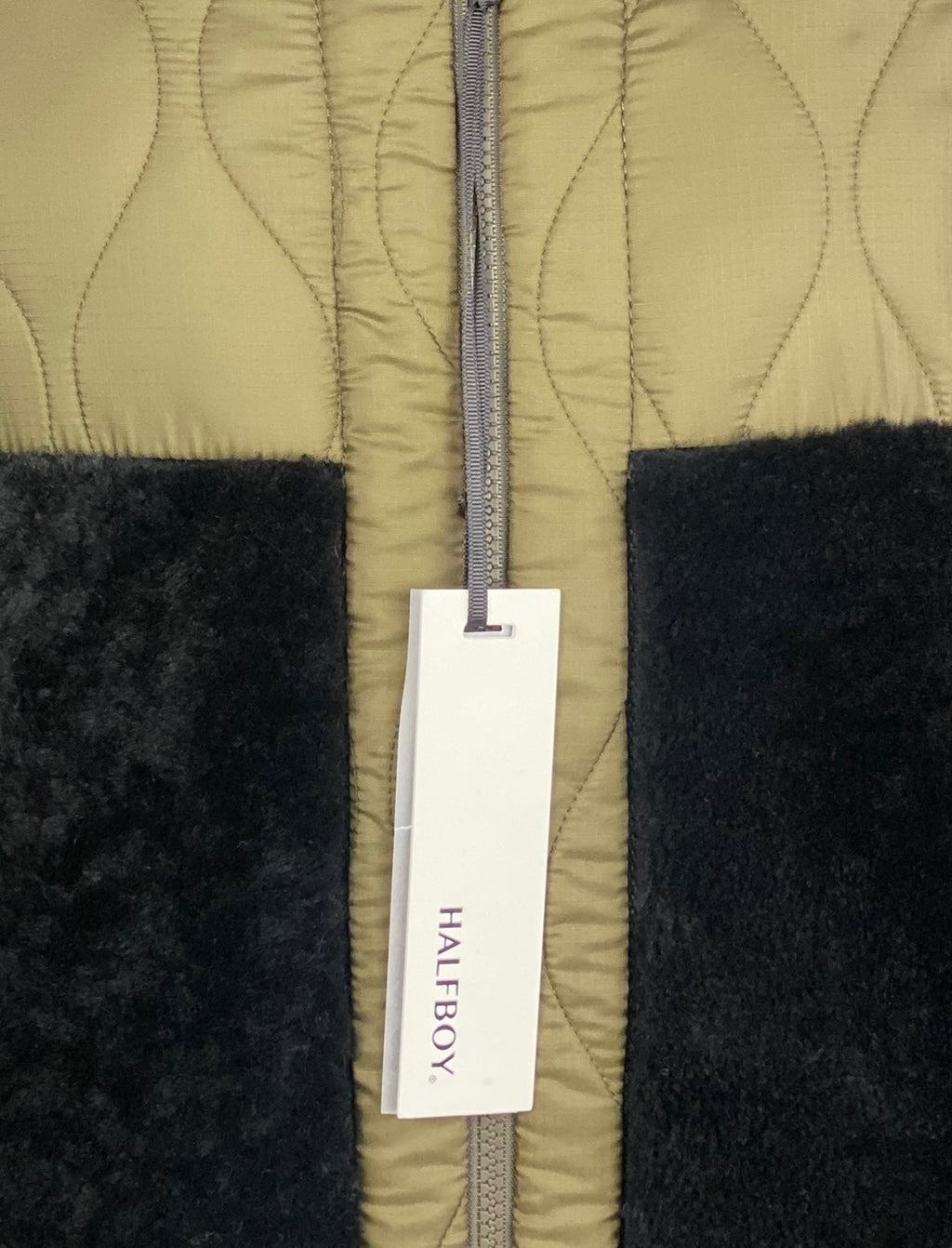 Halfboy Green and Black Shearling Hooded Coat - XS