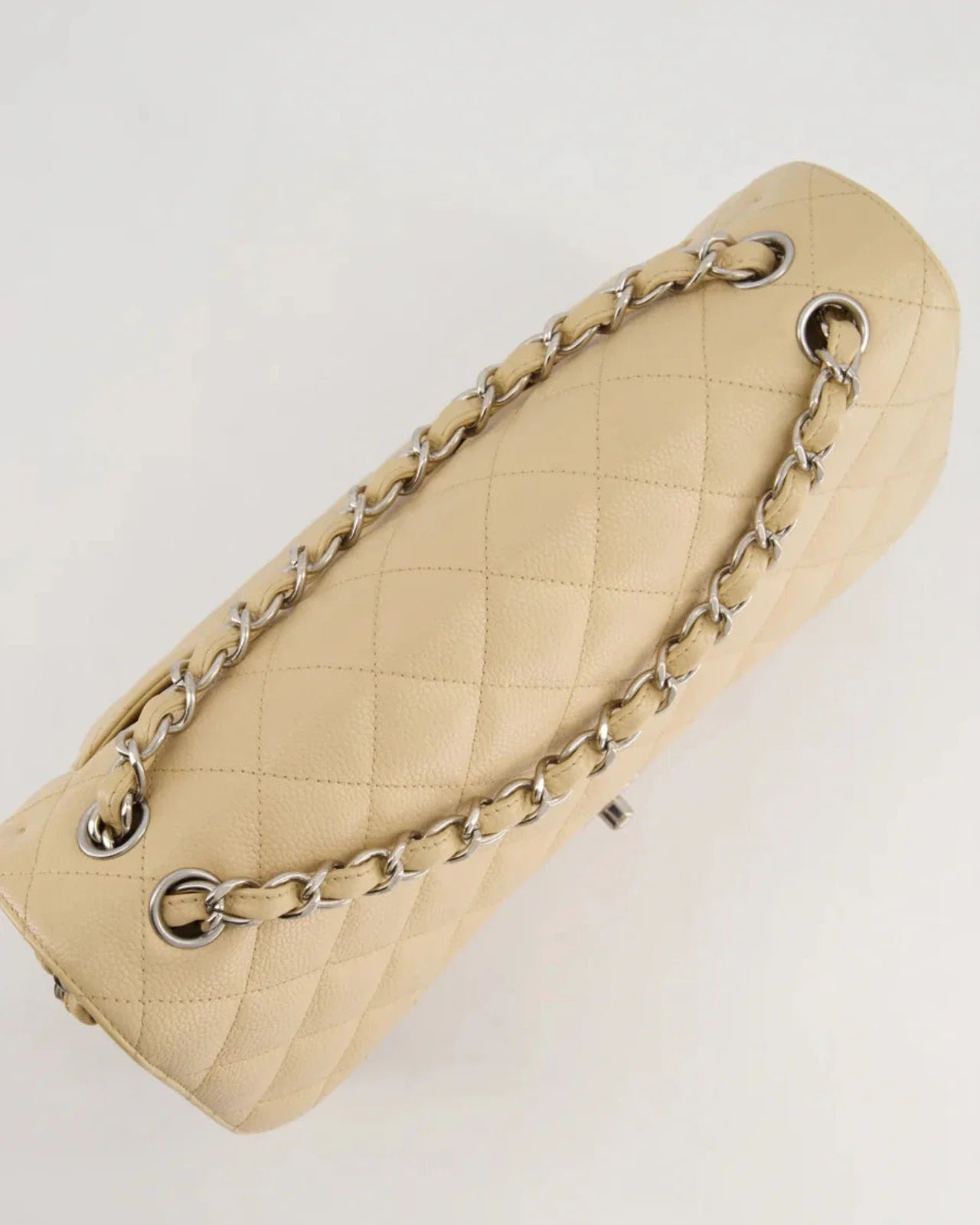 Chanel timeless Flap Bag Beige Jumbo Size Caviar Leather with Silver Hardware