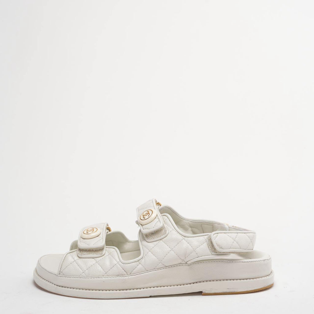 Chanel White Dad Sandal Lambskin Size 39