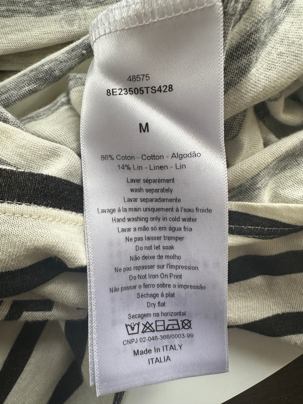 Christian Dior Cream Striped Logo Long Sleeve Top Size M (UK 10)