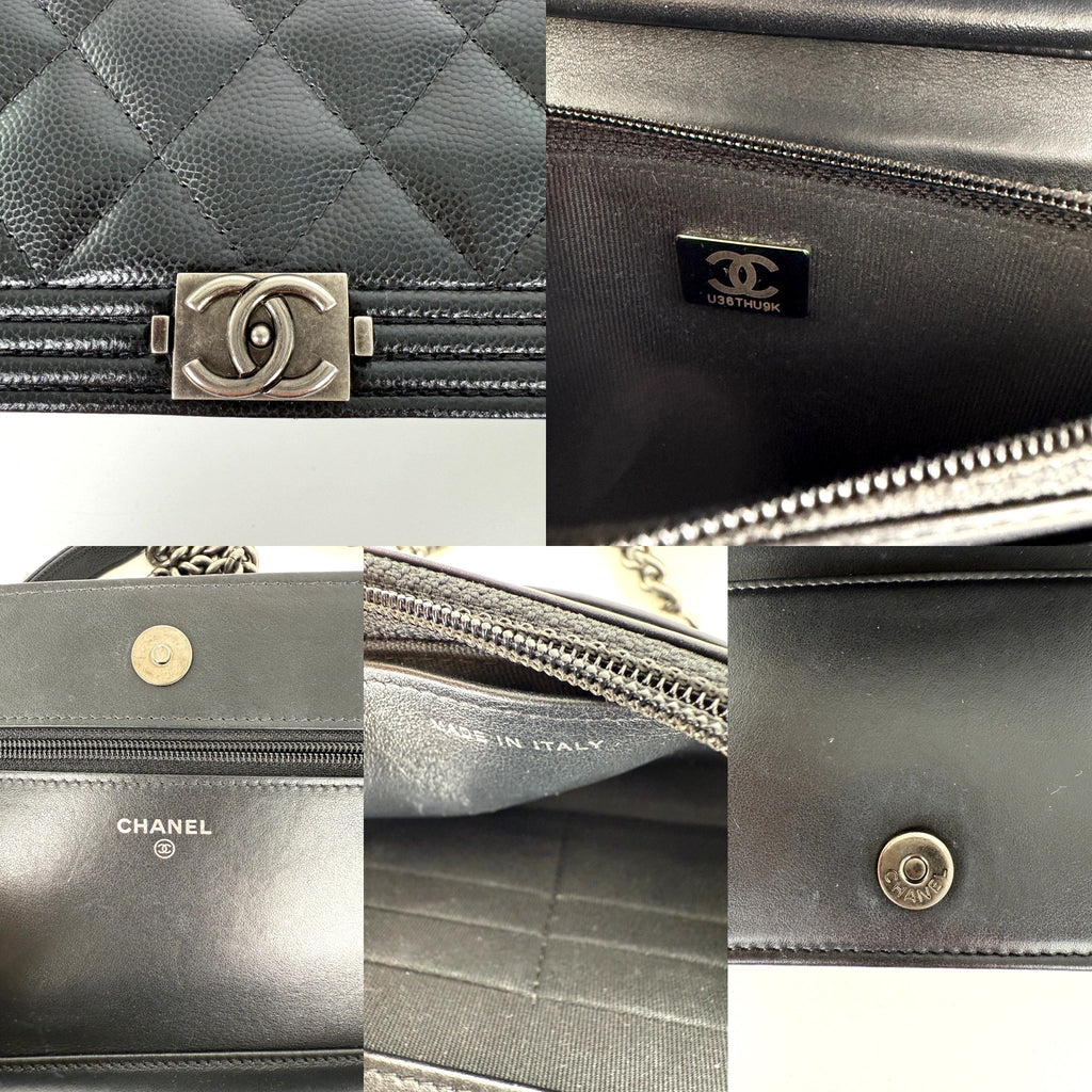 CHANEL Boy Quilted Caviar Leather WOC Wallet on Chain Crossbody Bag