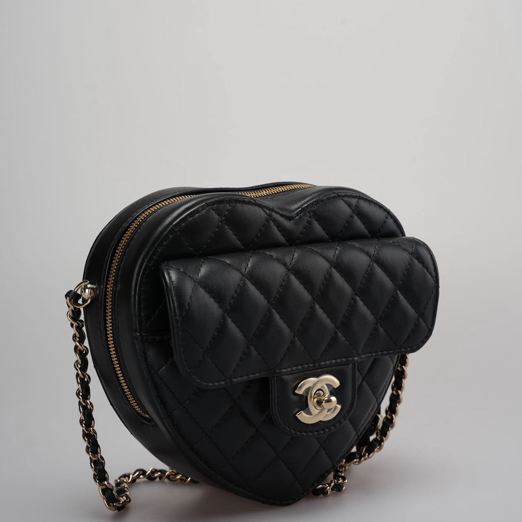 Chanel Large Heart Bag In Black Quilted Lambskin Leather