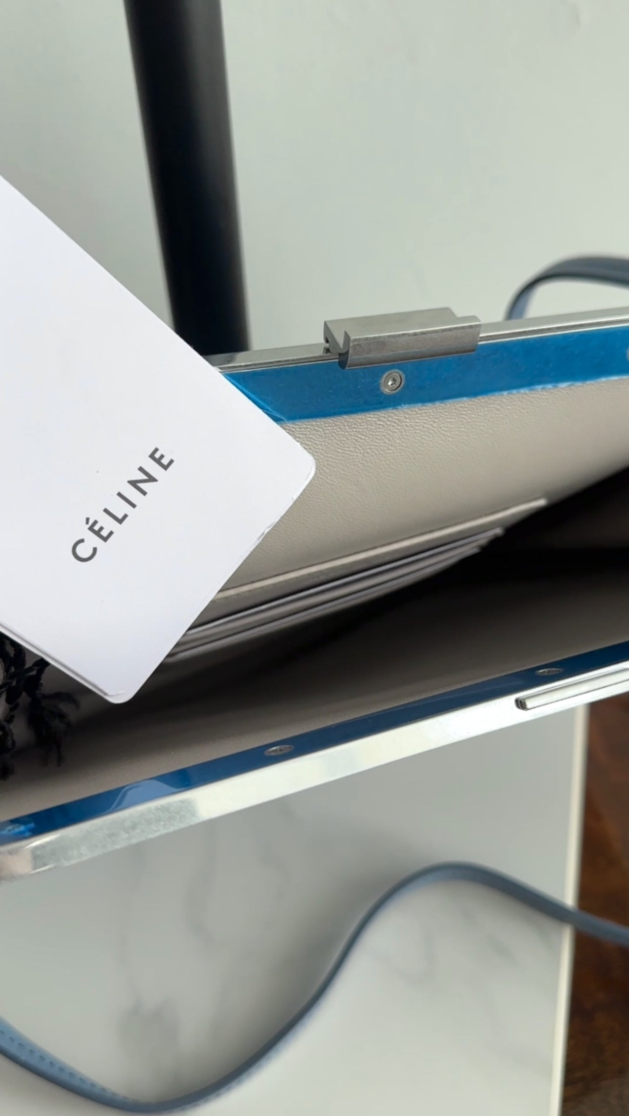 Celine Light Blue Smooth Leather Clasp Frame Bag